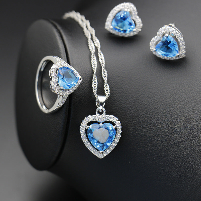 Set de bijoux coeur en cristal étincelant