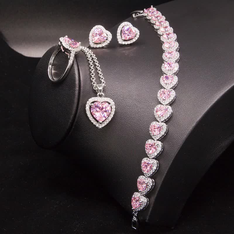 Set de bijoux coeur en cristal étincelant