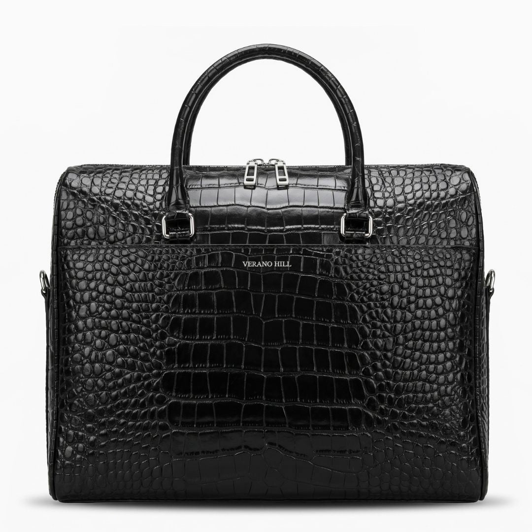 Croc-Embossed Leather Briefcase