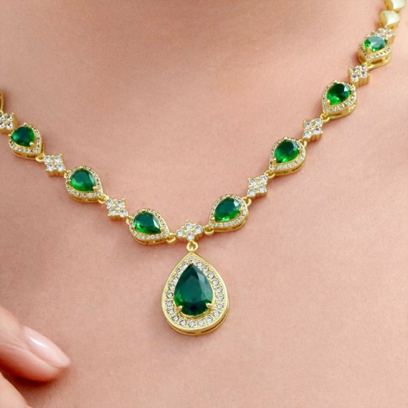 Luxueuse parure de bijoux vert émeraude