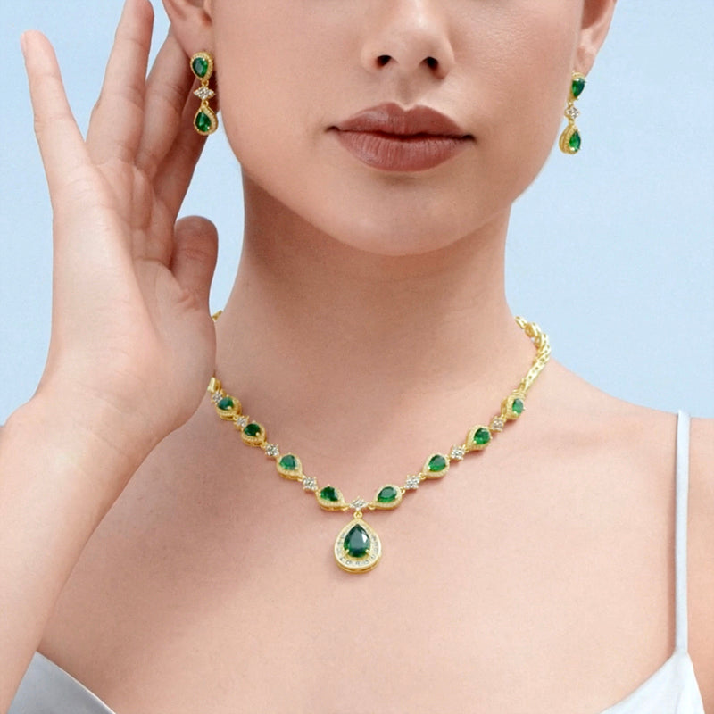 Luxueuse parure de bijoux vert émeraude