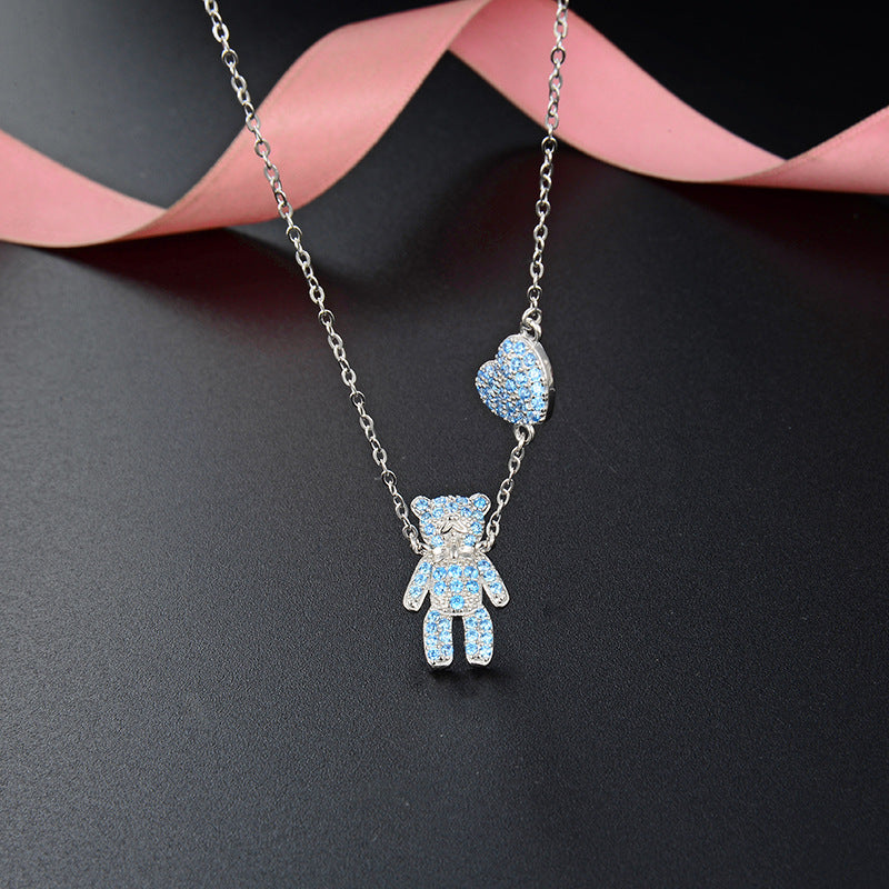 Collier coeur d'ours bleu ciel