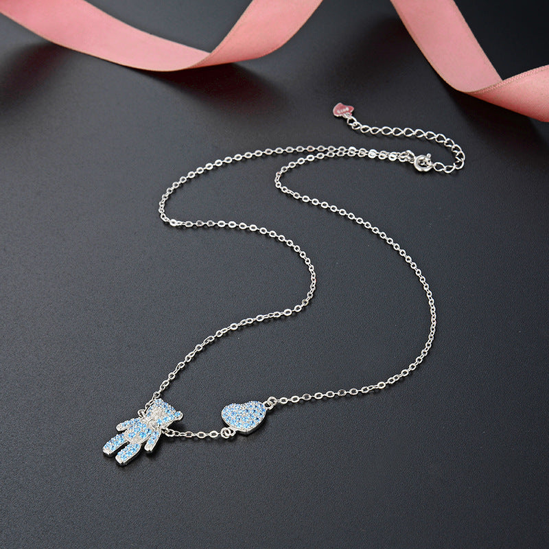 Collier coeur d'ours bleu ciel