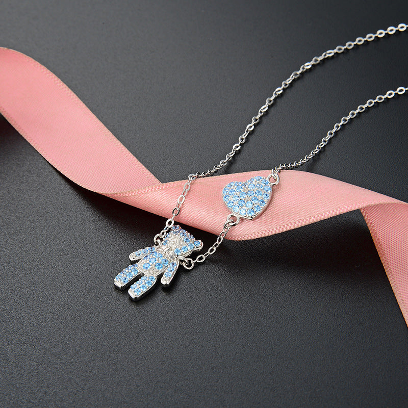 Collier coeur d'ours bleu ciel